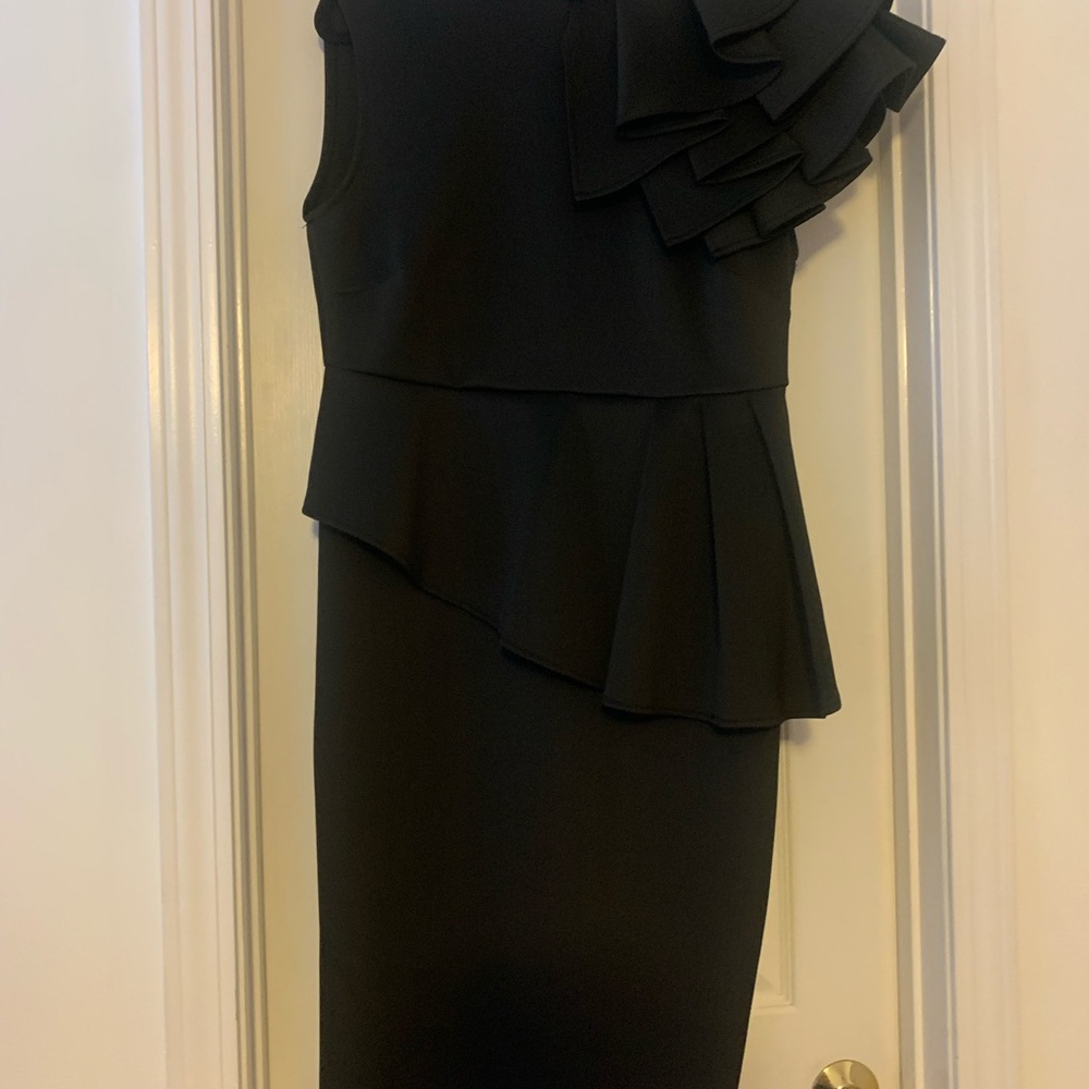 Chic Asymmetrical Black Dress with Ruffle Detail